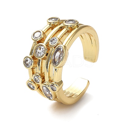 Rack Plating Brass Micro Pave Cubic Zirconia Open Cuff Rings RJEW-Q777-14G-1