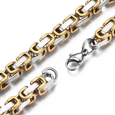 Ion Plating(IP) Two Tone 201 Stainless Steel Byzantine Chain Bracelets BJEW-S057-91-1
