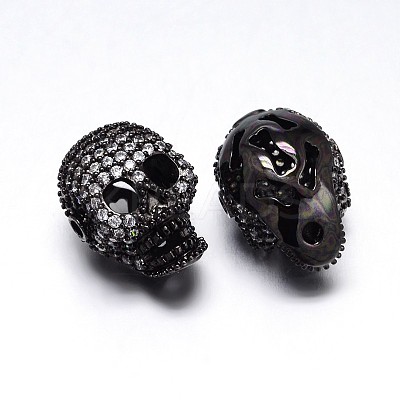 Brass Micro Pave Cubic Zirconia Skull Beads ZIRC-M069-19B-NR-1