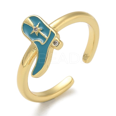Rack Plating Brass Micro Pave Cubic Zirconia Open Cuff Rings for Women KK-K392-59G-01-1