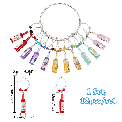 Resin Wine Bottle & Glass Beads Wine Glass Charms AJEW-GA00011-1