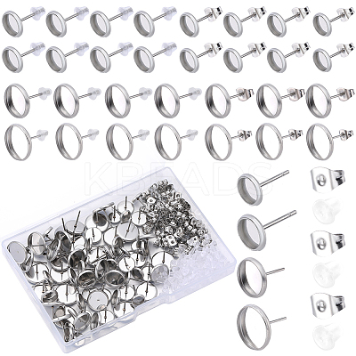 80Pcs 4 Style Flat Round 304 Stainless Steel Earring Settings STAS-SP0001-60-1