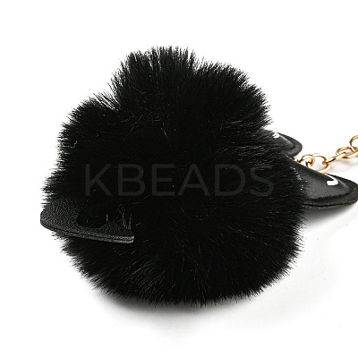 Cute Cat PU Leather & Imitate Rex Rabbit Fur Ball Keychain KEYC-C005-01C-1