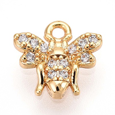 Brass Micro Pave Clear Cubic Zirconia Pendants KK-T075-19G-01-1