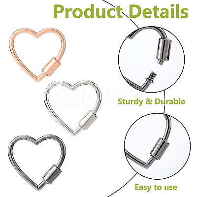 9Pcs 3 Colors Alloy Heart-shaped Locking Carabiner Clasps FIND-DC0005-45-1