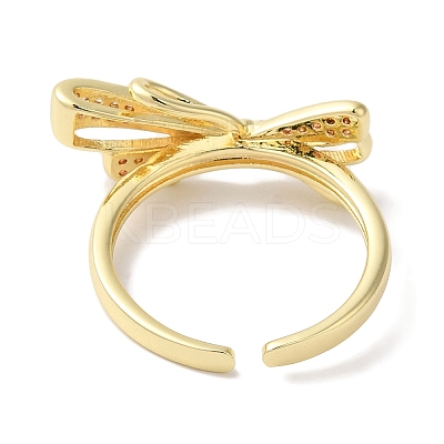 Bowknot Brass Micro Pave Clear Cubic Zirconia Open Cuff Rings for Women LS-RJEW-C098-20G-1