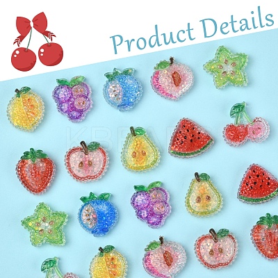 20Pcs 10 Styles Cherry/Pear/Lemon/Grape/Blueberry/Peach/Apple/Watermelon/Fruit Transparent Epoxy Resin Decoden Cabochons RESI-FS0001-93-1