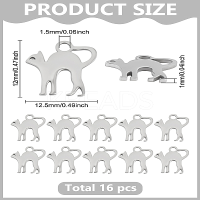 16Pcs 304 Stainless Steel Kitten Charms STAS-LP0003-41-1