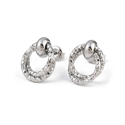 304 Stainless Steel Textured Ring Stud Earrings EJEW-P324-03P-1