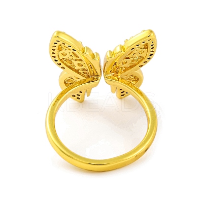 Butterfly Brass Micro Pave Cubic Zirconia Open Cuff Ring for Women RJEW-U003-29B-G-1