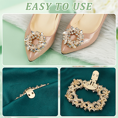 4Pcs 2 Styles Rectangle & Flower Brass Rhinestone Shoe Decorations AJEW-GA0006-93-1