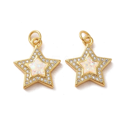 Brass Micro Pave Cubic Zirconia with Synthetic Opal Pendants KK-D096-13G-1