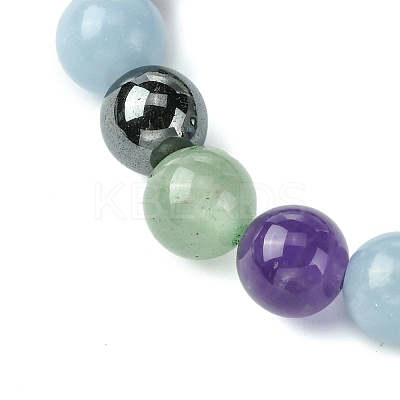 Synthetic Non-Magnetic Hematite & Natural Green Aventurine & Natural Amethyst & Natural Angelite Round Beaded Stretch Bracelets BJEW-JB10910-08-1