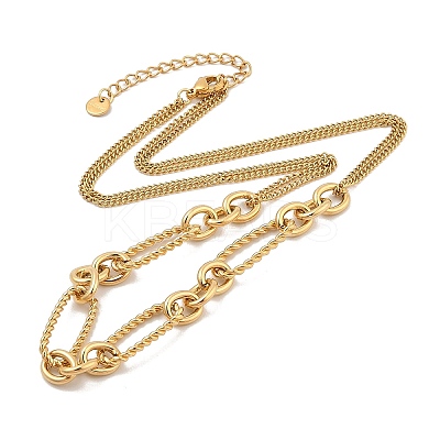 304 Stainless Steel Twisted Oval Bib Necklace for Women NJEW-A032-08G-02-1