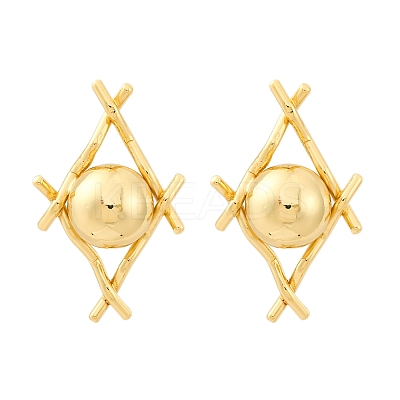 Rhombus with Round Brass Stud Earrings EJEW-R025-03G-1