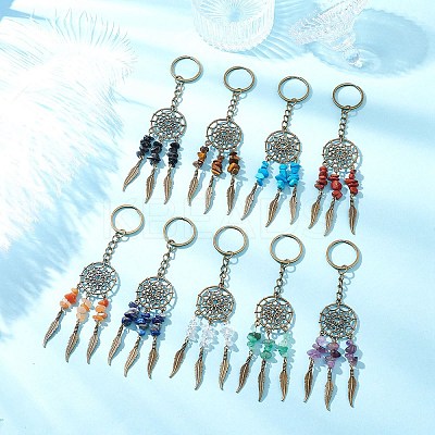 9Pcs Natral Gemstone Keychain KEYC-JKC01235-1