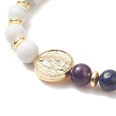 Natural & Synthetic Mixed Gemstone & Brass Virgin Mary Beaded Stretch Bracelet for Women BJEW-JB09323-1