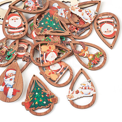 20Pcs 10 Styles Christmas Theme Wood Big Pendants WOOD-TA0001-92-1