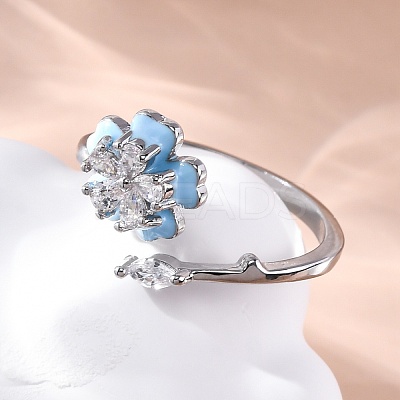 Brass Micro Pave Clear Cubic Zirconia Cuff Rings for Women LS-RJEW-C118-09P-1