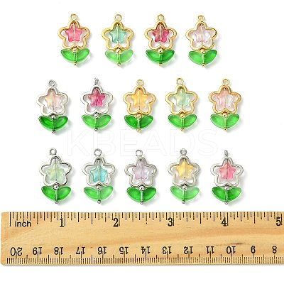 70Pcs 2 Styles 7 Colors Flower Brass Glass Pendants PALLOY-FS00057-1