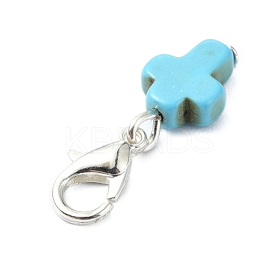 Dyed Synthetic Turquoise Cross Pendant Decoration HJEW-JM02634-1