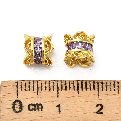 Brass Micro Pave Cubic Zirconia Beads KK-B142-06G-03-1