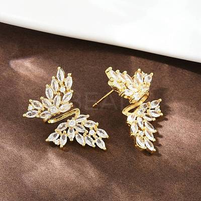 Brass Micro Pave Cubic Zirconia Stud Earrings EJEW-K312-04G-1