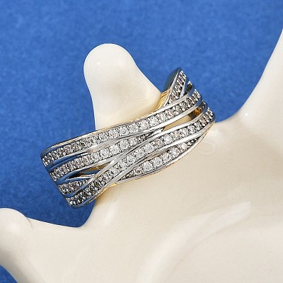 Brass Micro Pave Cubic Zirconia Cuff Rings for Women RJEW-D326-09G-1