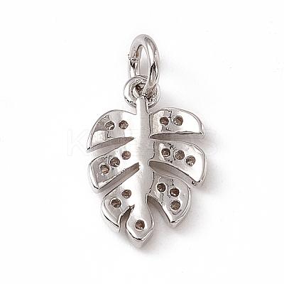 Brass Micro Pave Clear Cubic Zirconia Leaf Charms ZIRC-F132-62P-1