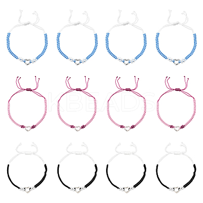 12Pcs 3 Colors Adjustable Nylon Thread Braided Bracelets for Women BJEW-GO0002-05-1