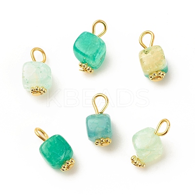 Natural Agate Cube Charms with Golden Tone Iron Loops PALLOY-JF01586-20B-1