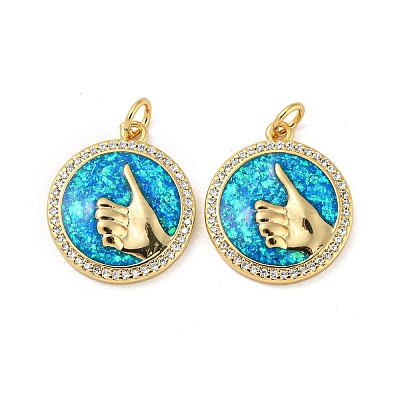 Brass Micro Pave Cubic Zirconia with Synthetic Opal Pendants KK-D096-05B-01-1
