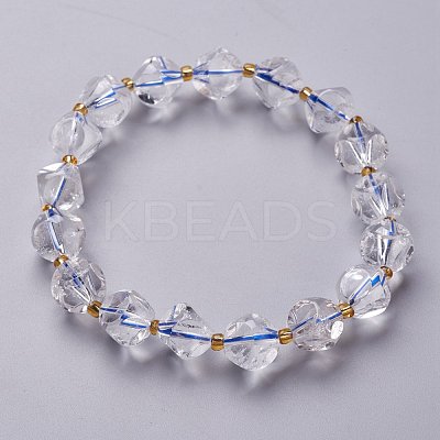 Faceted Natural Quartz Crystal Stretch Beaded Bracelets BJEW-H543-B10-1