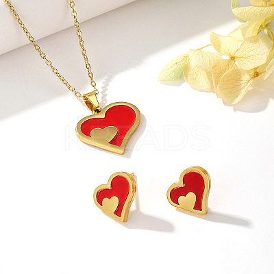 304 Stainless Steel & Acrylic Stud Earrings & Pendant Necklaces Sets FS-WGD84E7-03-1