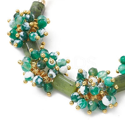 Natural Fire Crackle Agate & Canadian Jade Beads Link Bracelets BJEW-JB12164-02-1