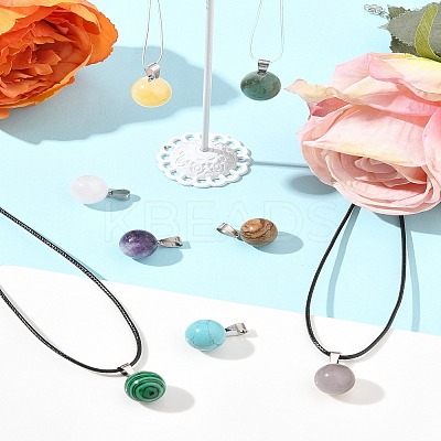 DIY Natural & Synthetic Gemstone Round Pendant & Waxed Cord Pendant Necklace Making Kits DIY-FS0008-47-1