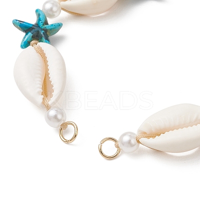 Natural Cowrie Shell & Starfish Dyed Synthetic Turquoise & Round Imitation Pearl Braided Bead Bracelet Making AJEW-JB01532-1