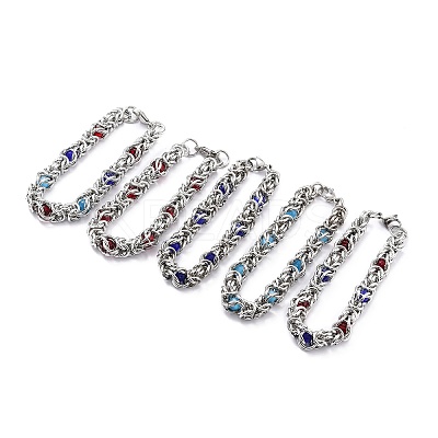 304 Stainless Steel Byzantine Chain Bracelet for Girl Women BJEW-Z011-17P-1