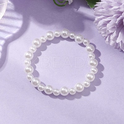 Kids ABS Plastic Imitation Pearl Round Beads Stretch Bracelets BJEW-JB11558-03-1