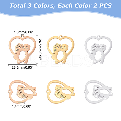 6Pcs 3 Colors 304 Stainless Steel Pendants STAS-UN0030-37-1