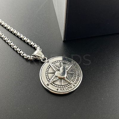 Stylish 304 Stainless Steel Heart Compass Pendant Punk Necklaces for Men LS-RK6360-1