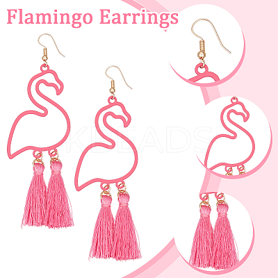 3 Pairs 3 Colors Alloy Flamingo Chandelier Earrings EJEW-AN0004-43-1