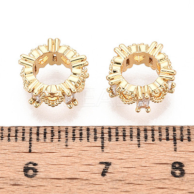 Brass Micro Pave Clear Cubic Zirconia European Beads KK-N275-06G-1