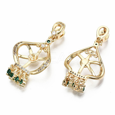 Brass Micro Pave Clear & Green Cubic Zirconia Peg Bails Pendants KK-S356-212G-NF-1