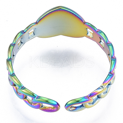 Ion Plating(IP) 304 Stainless Steel Heart with Chain Cuff Rings RJEW-N038-127M-1