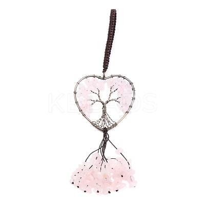 Wire Wrapped Chips Natural Rose Quartz Big Pendant Decorations HJEW-H057-01C-1