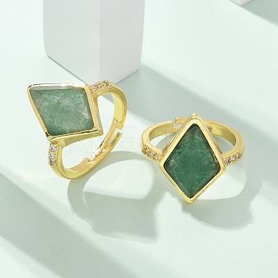 Rhombus Natural Green Aventurine Finger Rings RJEW-B113-01G-03-1