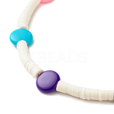 Handmade Polymer Clay Heishi Beaded Necklace with Flat Round for Women NJEW-JN03794-1