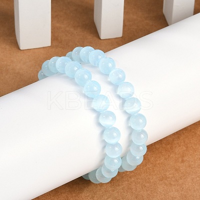 Dyed Natural Selenite Round Beaded Stretch Bracelets for Women G-U005-02G-1