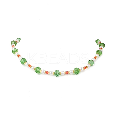 Christmas Theme Faceted Rondelle Glass & White Round ABS Plastic Imitation Pearl Beaded Necklaces for Women NJEW-JN05464-02-1